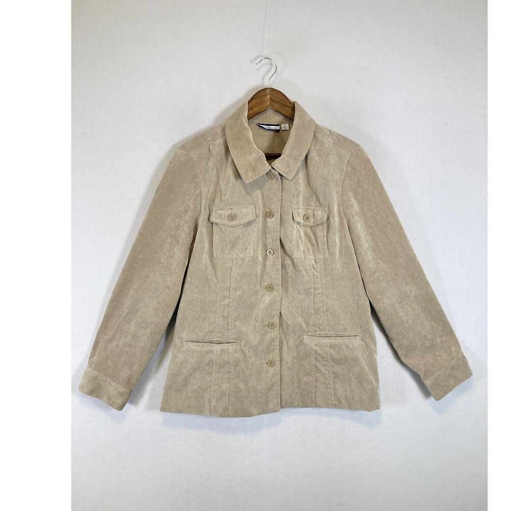 Academia Croft & Barrow Womens‎ XL Beige Corduroy Button Front Utility Jacket